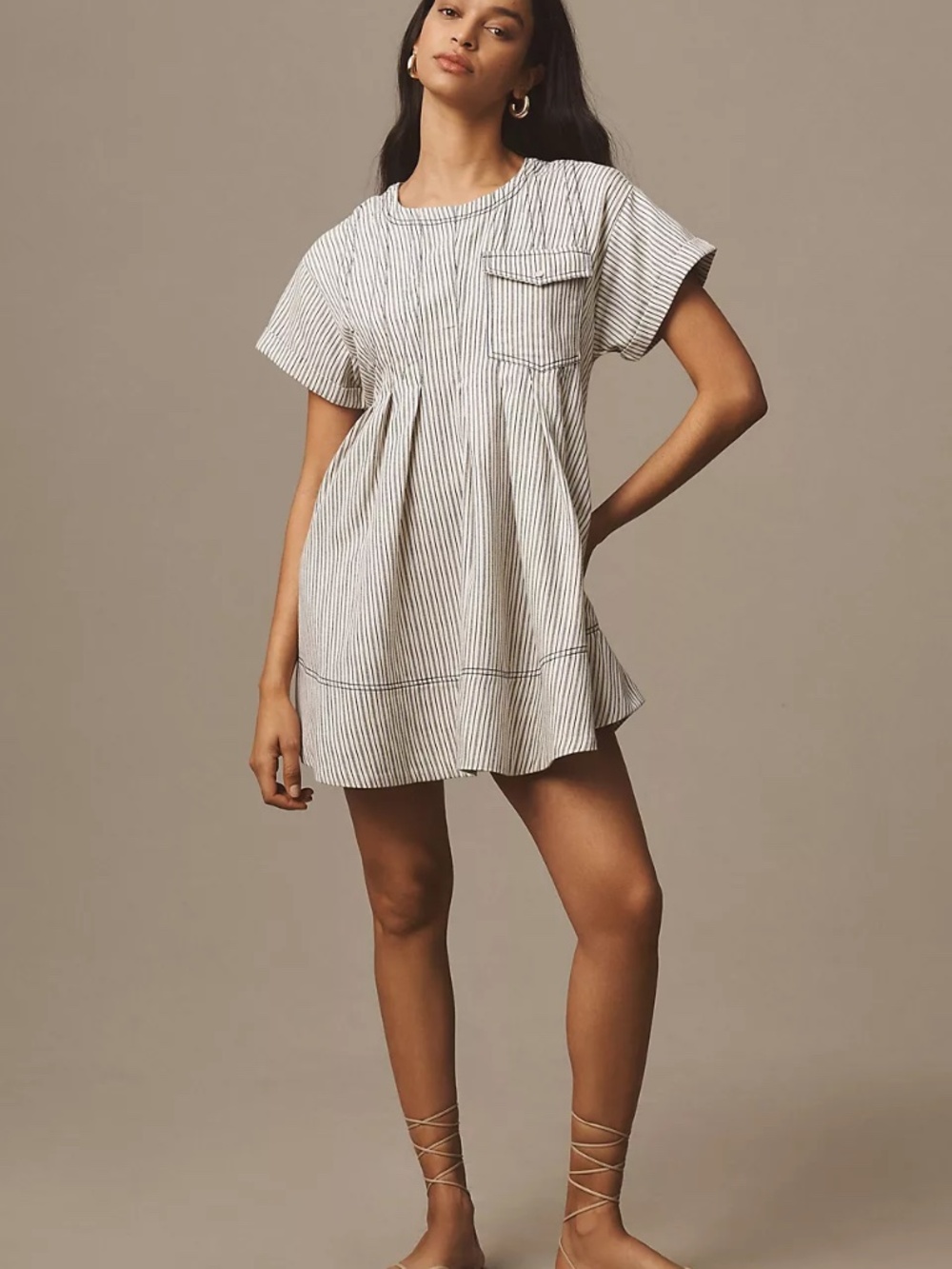 Anthropologie Pilcro Short-Sleeve Denim Mini Swing Dress XS - Picture 3 of 6